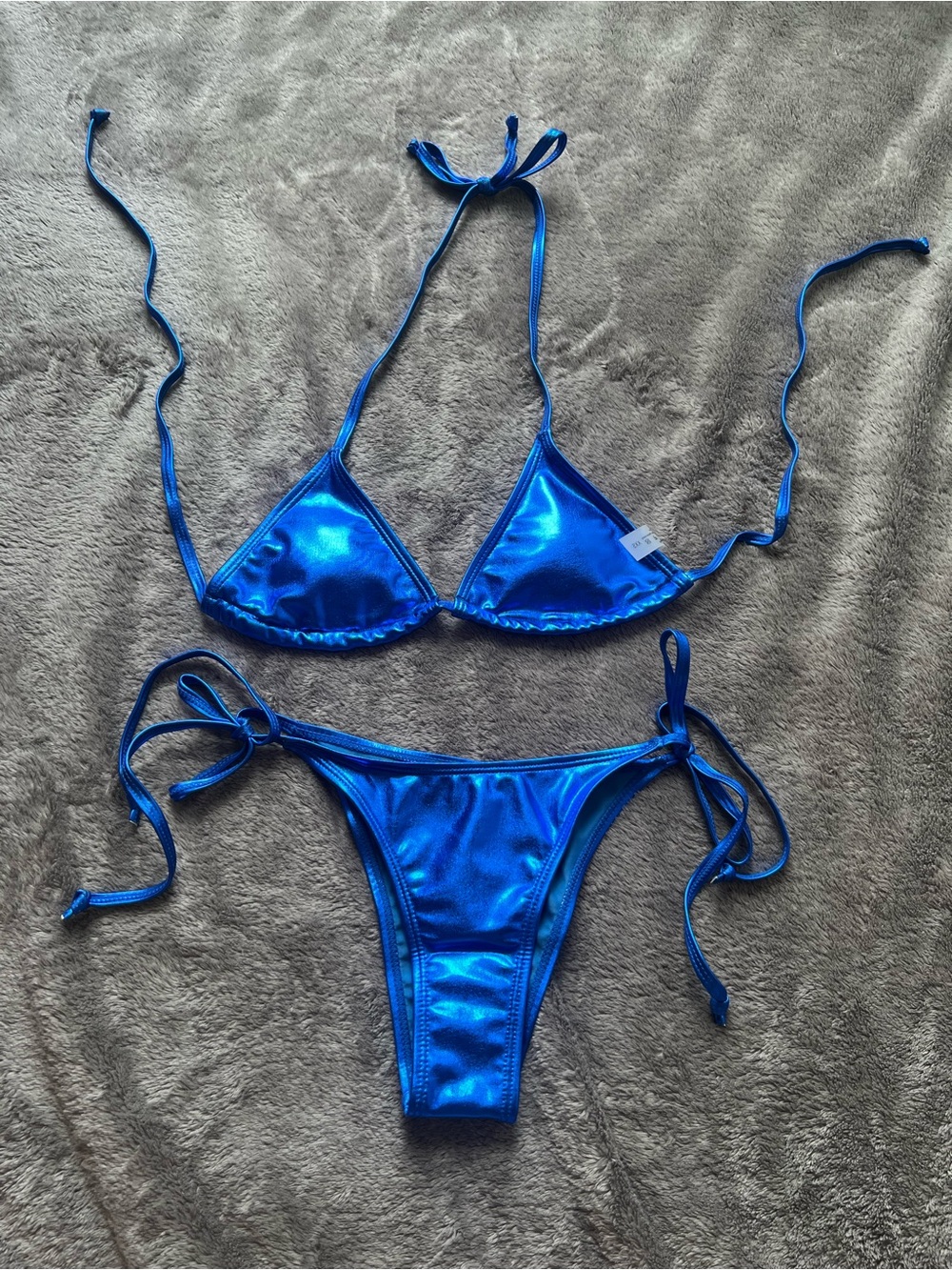 SHEIN Metallic Electric Blue Triangle Tie-Side Bikini